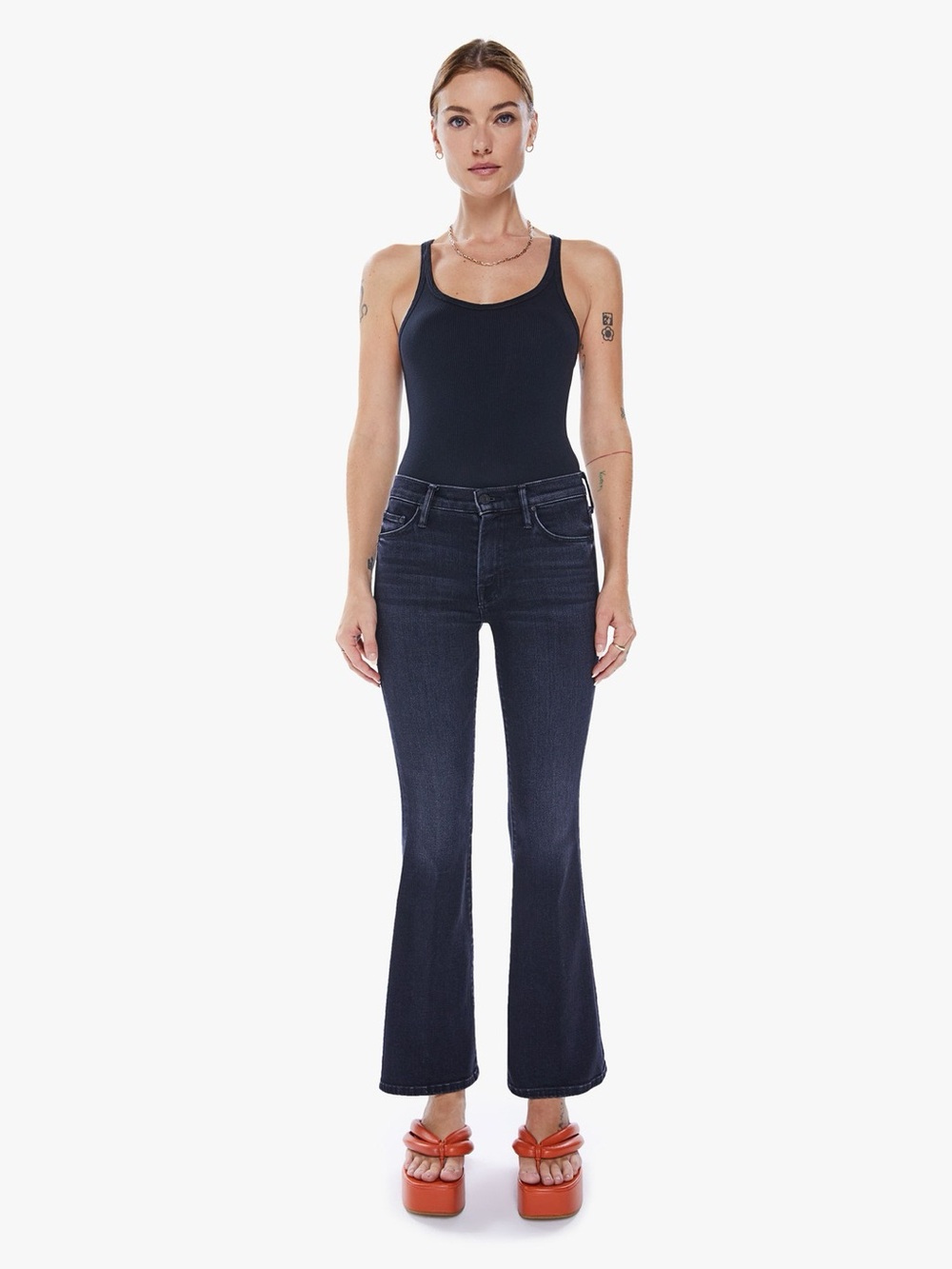 MOTHER The Weekender Deep End Black Flare Jeans Size 28
